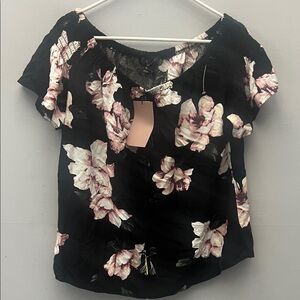 Harve Benard Black and Pink Floral Blouse